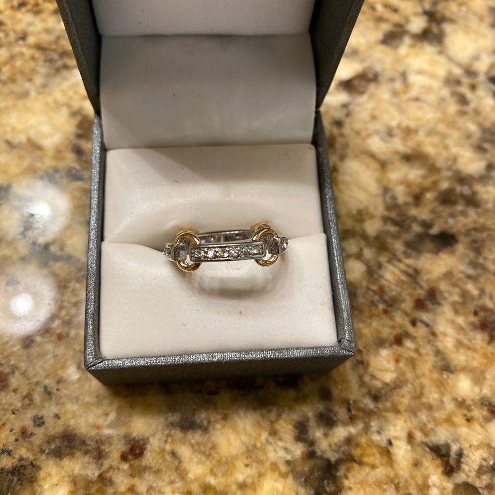 Sliver and Gold linked with rhinestones Ring Sz 6